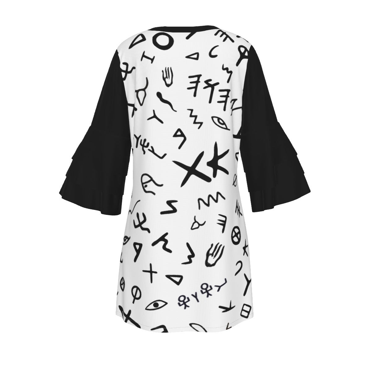 YAHUAH Ancient Paleo Phoenician Pictograph Alphabet Pattern Stacked Ruffle Sleeve Dress - WearYnobe