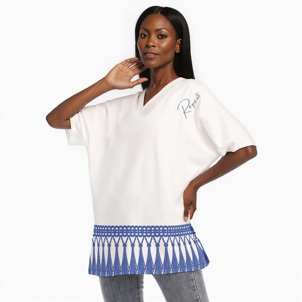 Repent with Fringe Print All-Over Print Women's Bat Sleeves Blouse | 190GSM Cotton - WearYnobe