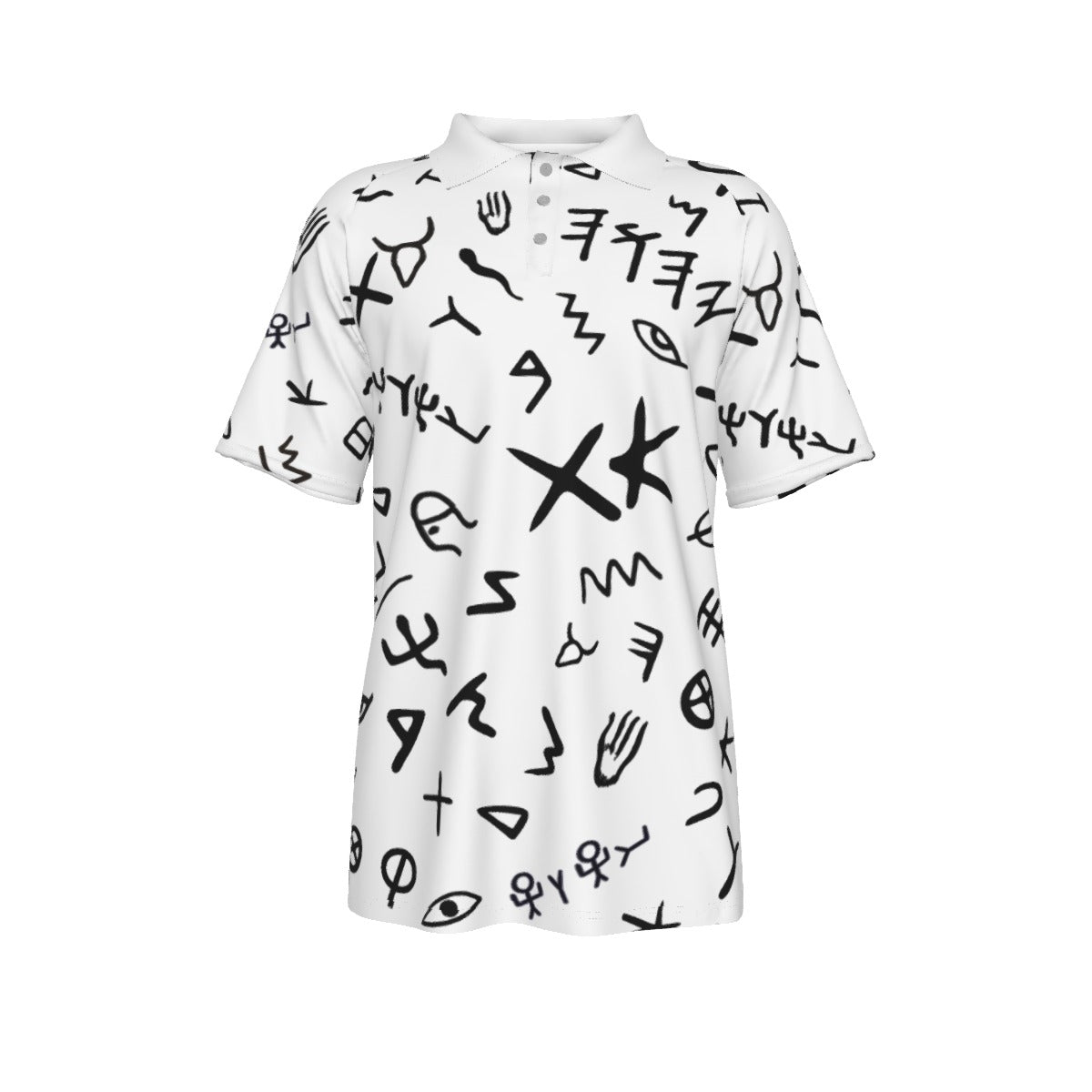 YAHUAH Ancient Paleo Phoenician Pictograph Alphabet Pattern Short Sleeve Polo Shirt With Button Closure - WearYnobe