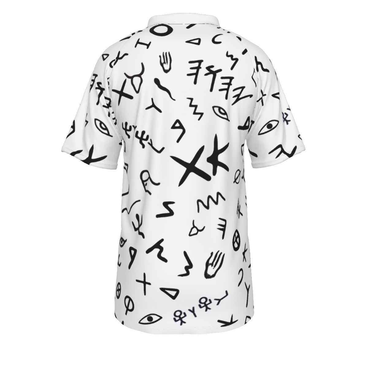 YAHUAH Ancient Paleo Phoenician Pictograph Alphabet Pattern Short Sleeve Polo Shirt With Button Closure - WearYnobe
