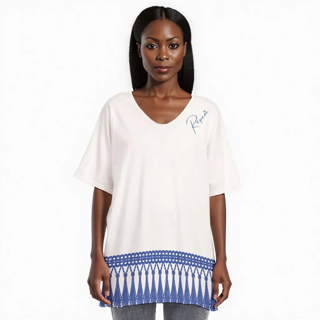 Repent with Fringe Print All-Over Print Women's Bat Sleeves Blouse | 190GSM Cotton - WearYnobe