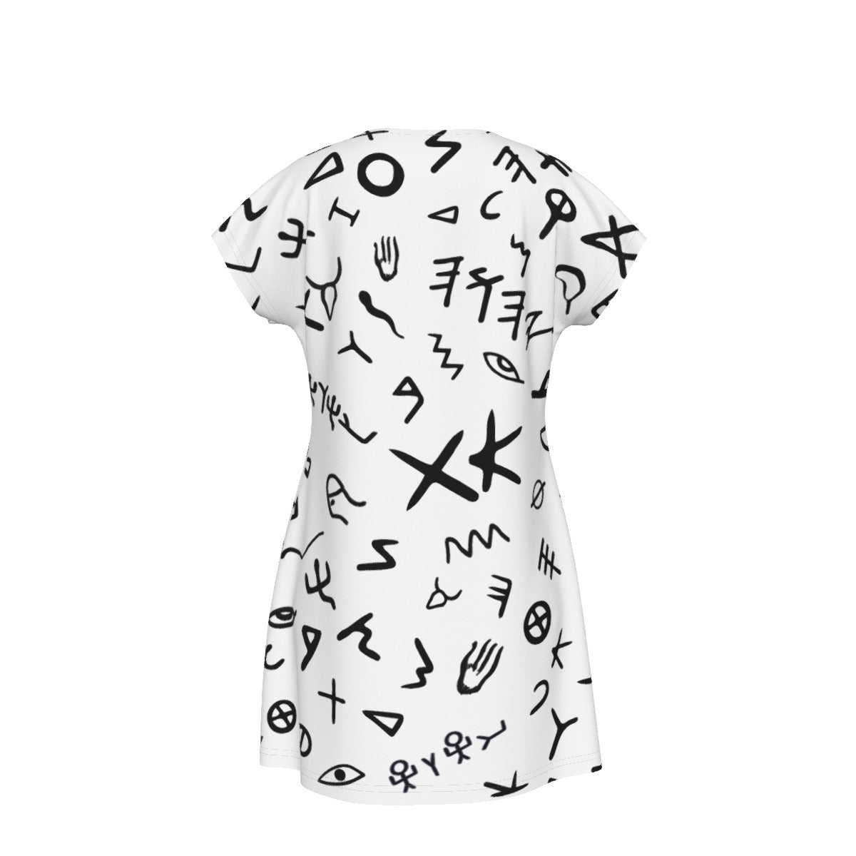 YAHUAH Ancient Paleo Phoenician Pictograph Alphabet Pattern Short Sleeve Dress - WearYnobe