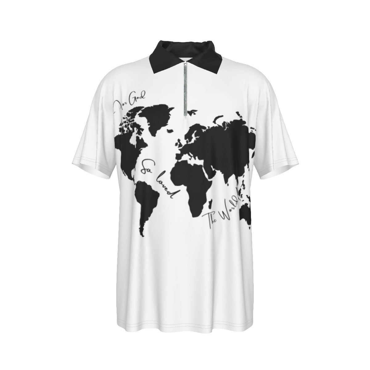 FOR GOD SO LOVED THE WORLD BELIEVE Short Sleeve Zip Collar Polo Shirt - WearYnobe