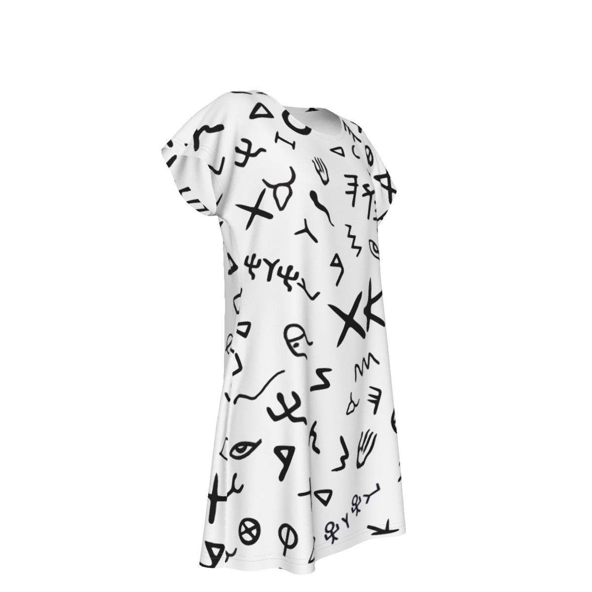 YAHUAH Ancient Paleo Phoenician Pictograph Alphabet Pattern Short Sleeve Dress - WearYnobe
