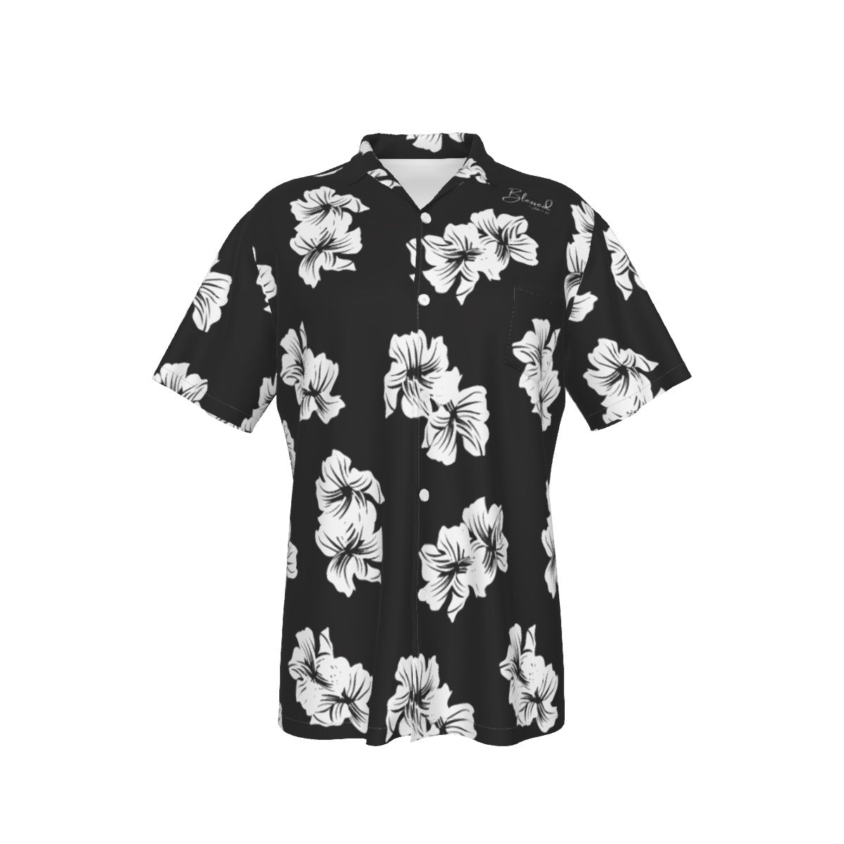 BLESSED 1 John 2:27 Black and White Floral Print Hawaiin Button Shirt With Pocket - WearYnobe
