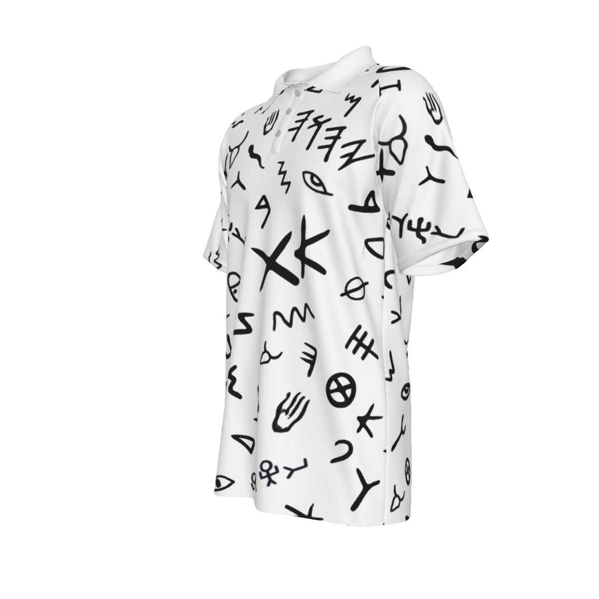 YAHUAH Ancient Paleo Phoenician Pictograph Alphabet Pattern Short Sleeve Polo Shirt With Button Closure - WearYnobe