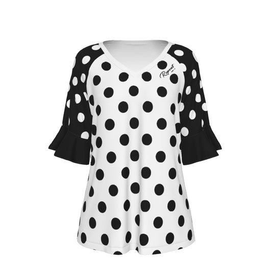 REPENT John 1:9 Polka Dot V Neck Bat Sleeve Shirt - WearYnobe