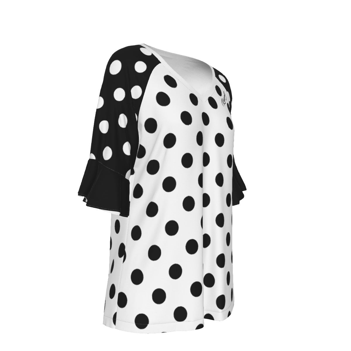 REPENT John 1:9 Polka Dot V Neck Bat Sleeve Shirt - WearYnobe