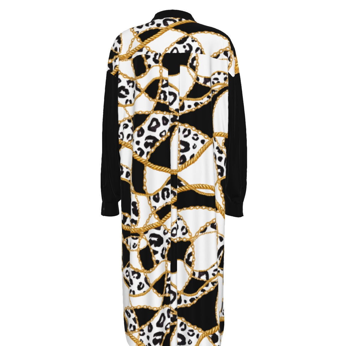 BELIEVER Romans 10:9 Leopard Black Gold White Pattern Long Shirt Dress - WearYnobe