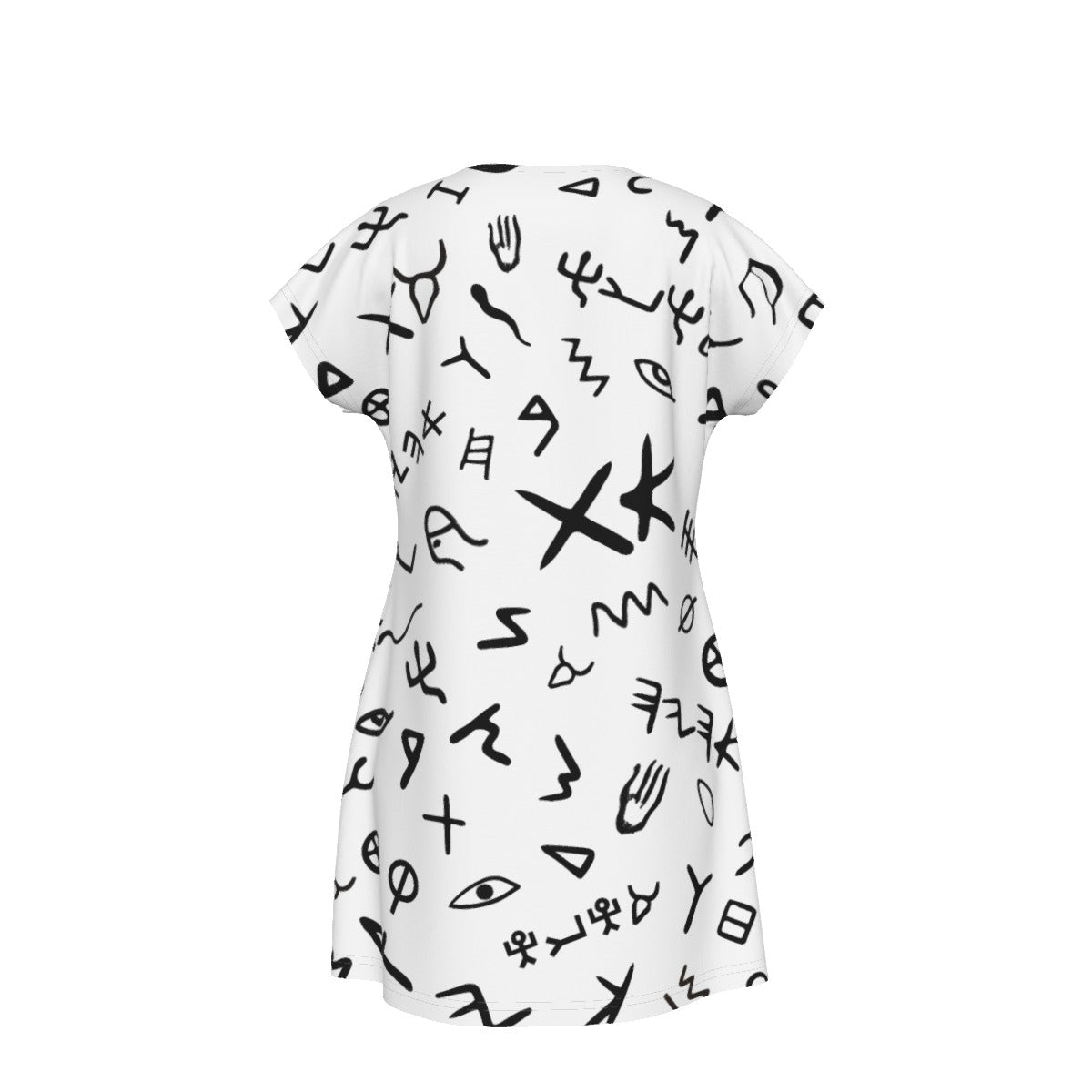 AHAYAH Ancient Paleo Phoenician Pictograph Alphabet Pattern Short Sleeve Dress - WearYnobe