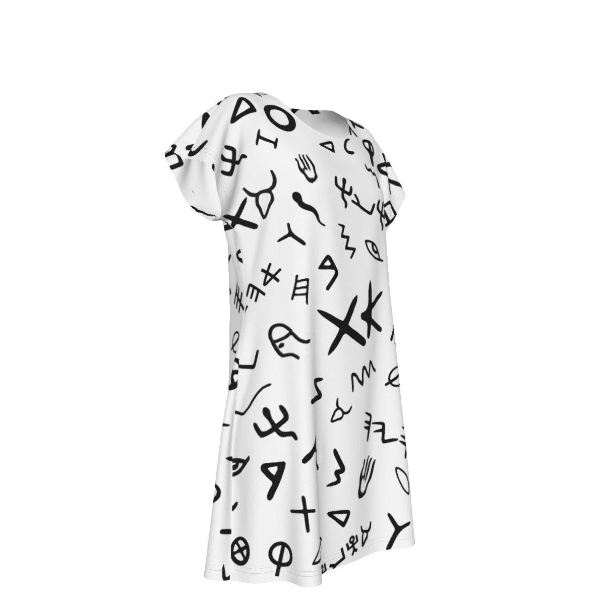 AHAYAH Ancient Paleo Phoenician Pictograph Alphabet Pattern Short Sleeve Dress - WearYnobe