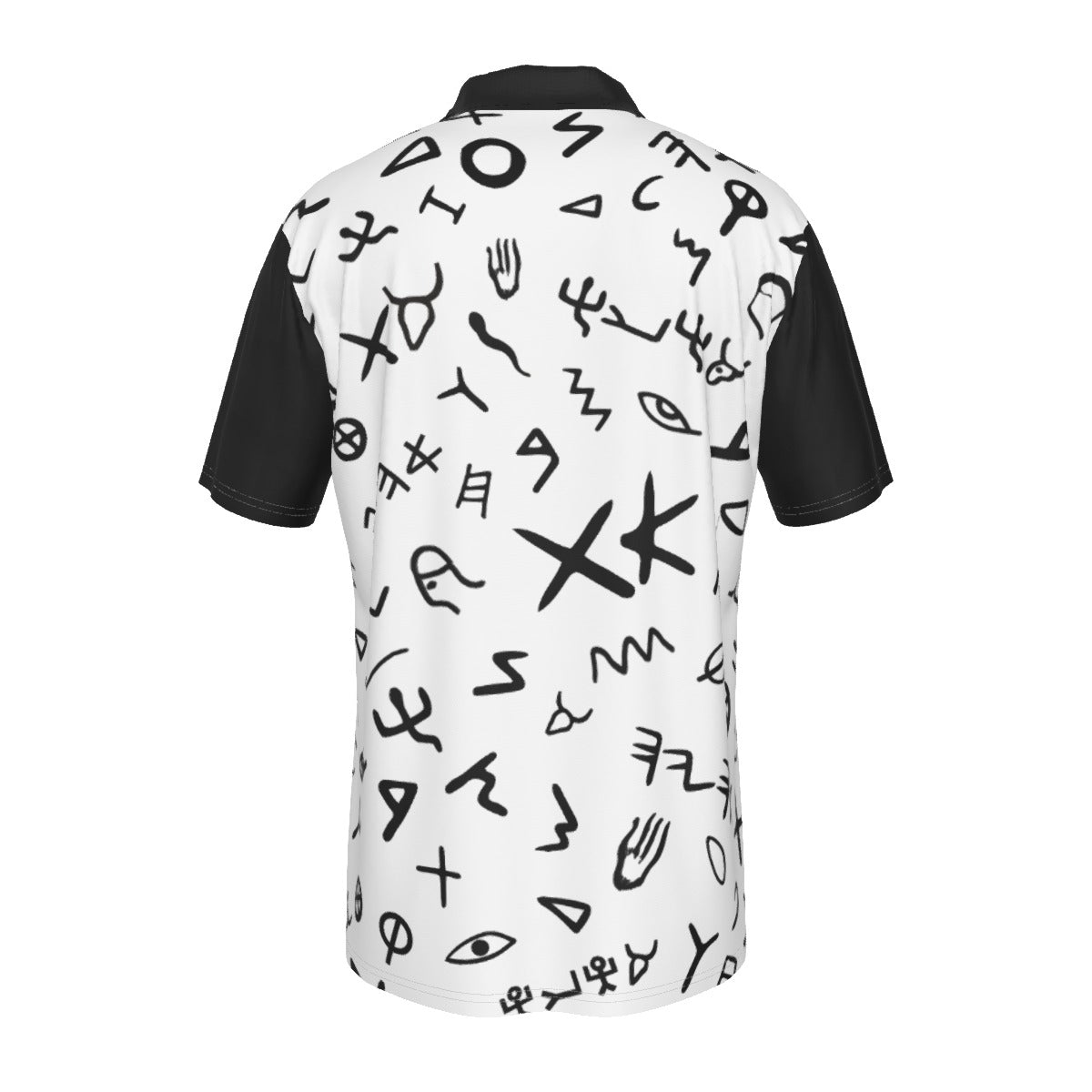 Men's AHAYAH Ancient Paleo Phoenician Pictograph Alphabet Pattern Lapel Zip Short Sleeve POLO - WearYnobe