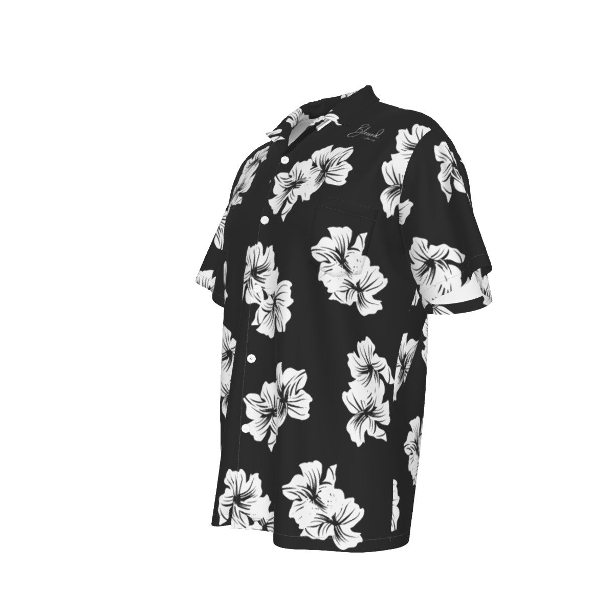 BLESSED 1 John 2:27 Black and White Floral Print Hawaiin Button Shirt With Pocket - WearYnobe