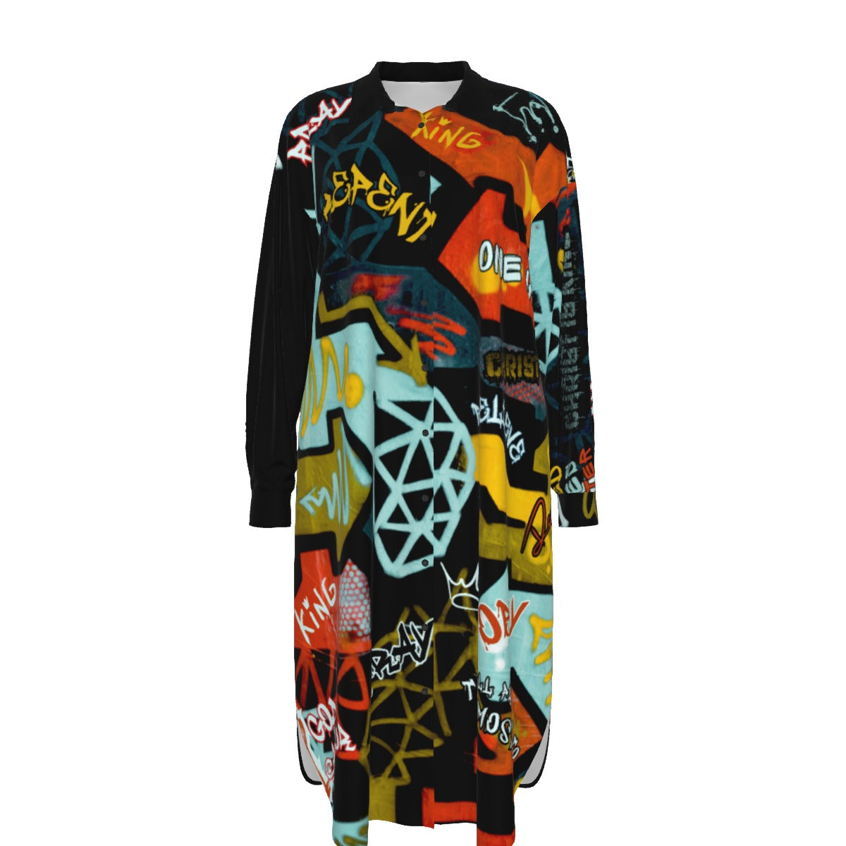GRAFFITI GOD Long Sleeve Shirt Dress - WearYnobe
