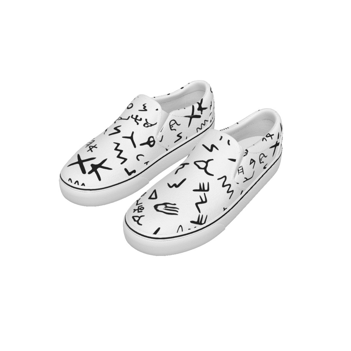Women's AHAYAH Ancient Paleo Phoenician Pictograph Alphabet Pattern Slip On Sneakers - WearYnobe