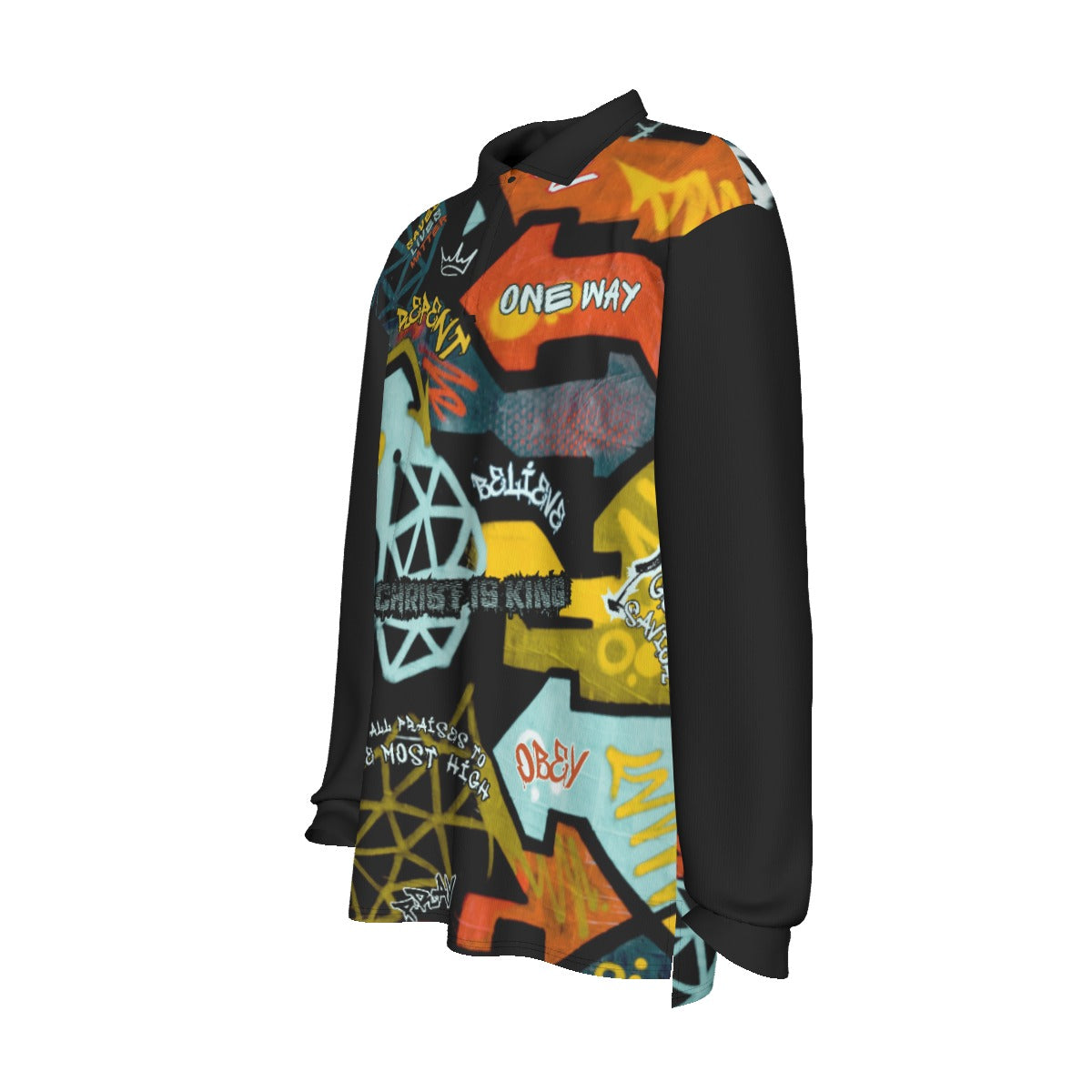 GRAFFITI GOD Long Sleeve Polo Shirt - WearYnobe