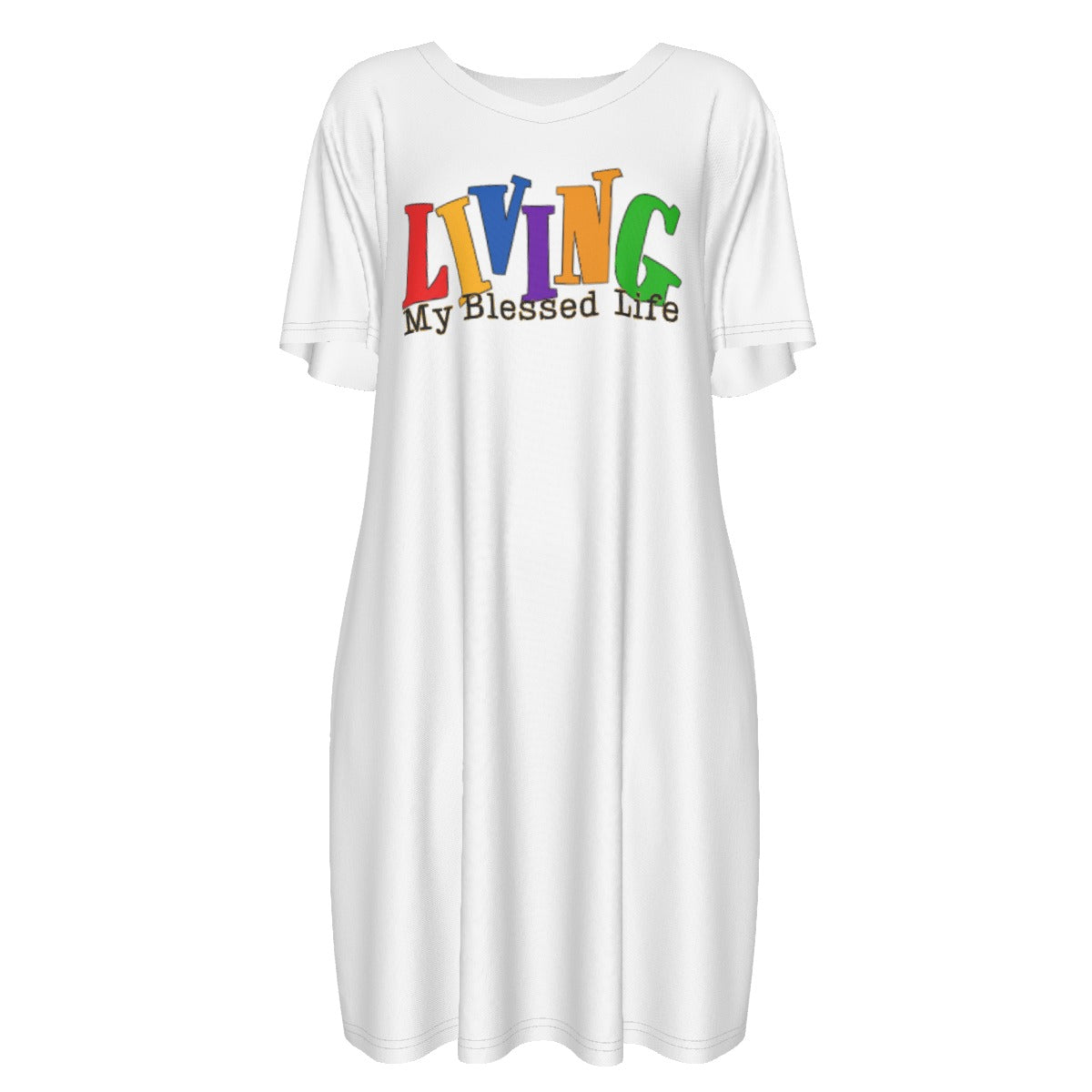 LIVING MY BLESSED LIFE Short Sleeve Casual Cotton Dress - WearYnobe