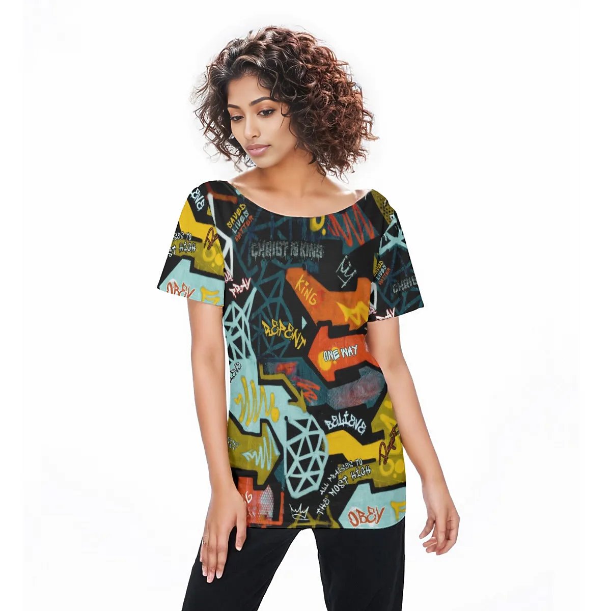 GRAFFITI GOD Off-Shoulder T-Shirt - WearYnobe