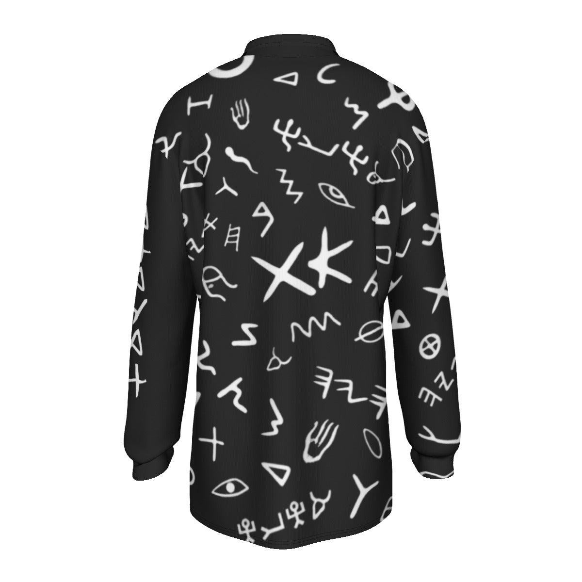 AHAYAH Ancient Paleo Phoenician Pictograph Alphabet Pattern Long Sleeve Polo Shirt - WearYnobe