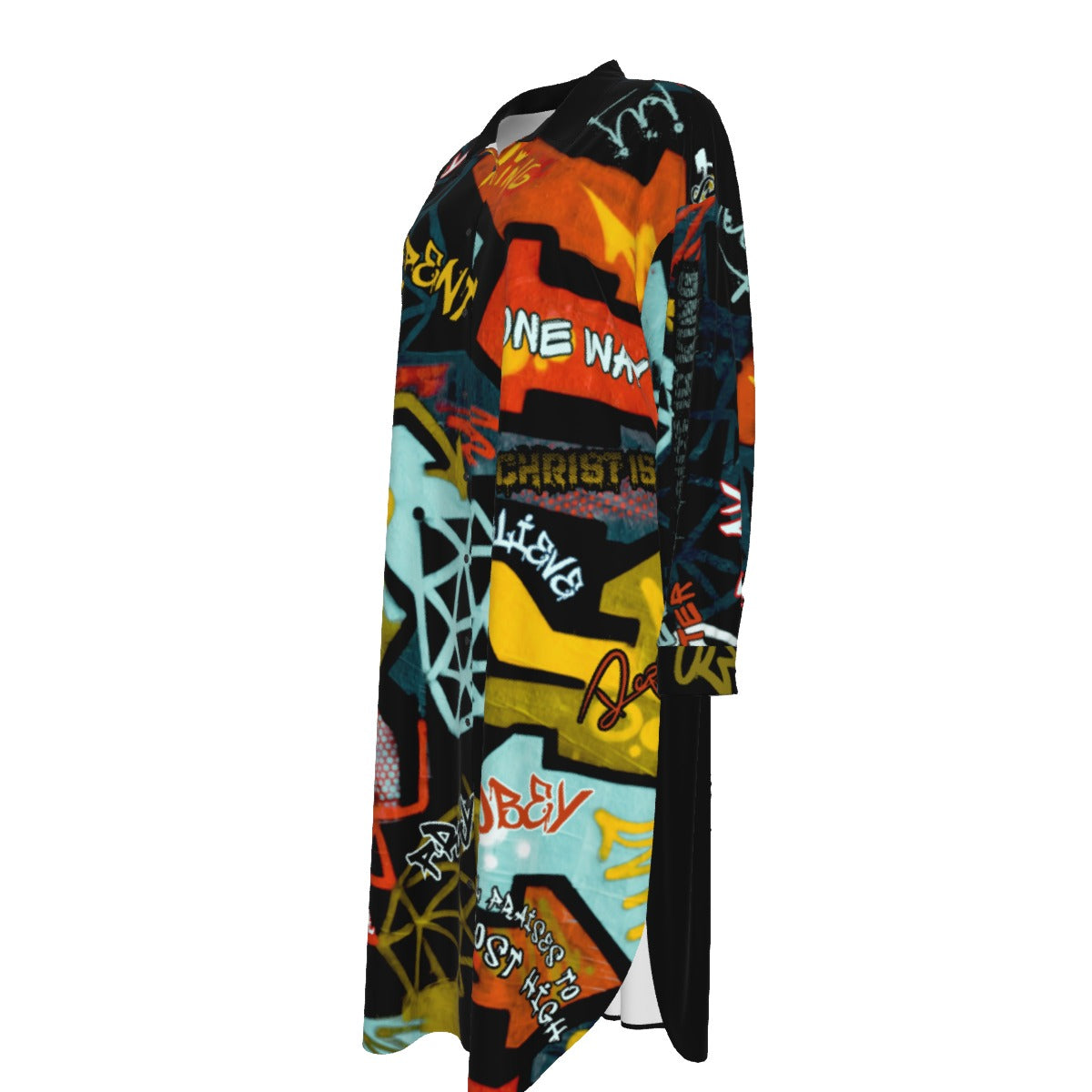 GRAFFITI GOD Long Sleeve Shirt Dress - WearYnobe