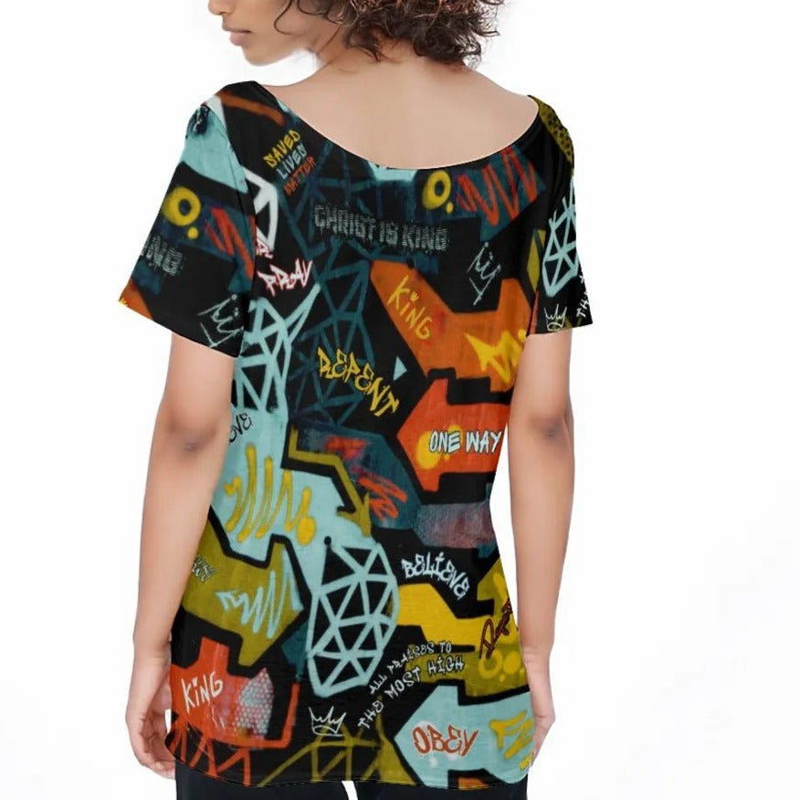 GRAFFITI GOD Off-Shoulder T-Shirt - WearYnobe