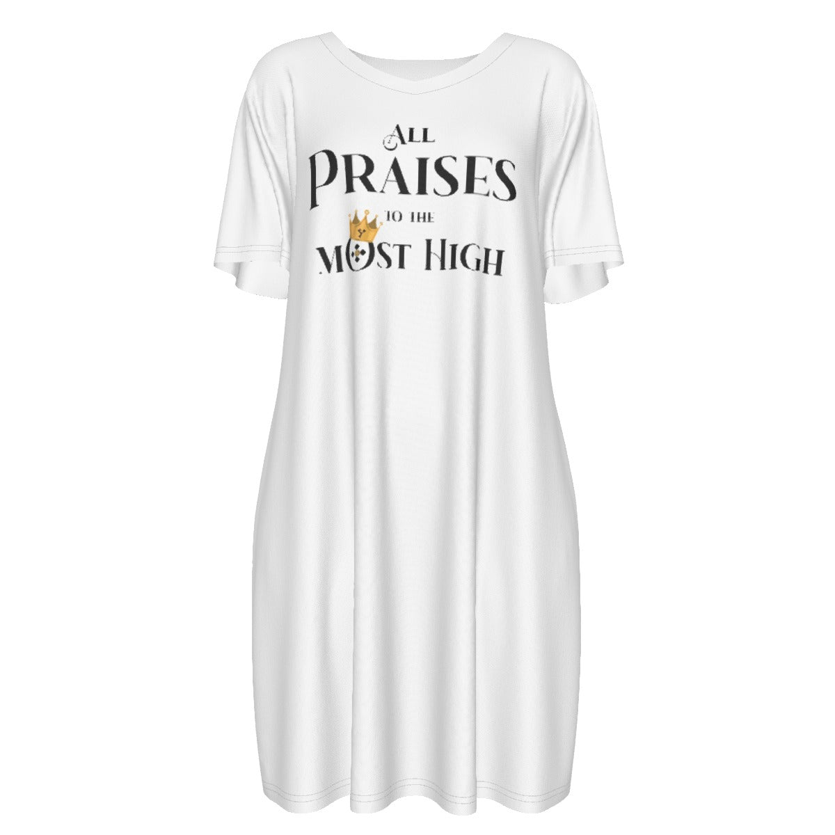 ALL PRAISES TO THE MOST HIGH Short Sleeve Casual Cotton Dress - WearYnobe