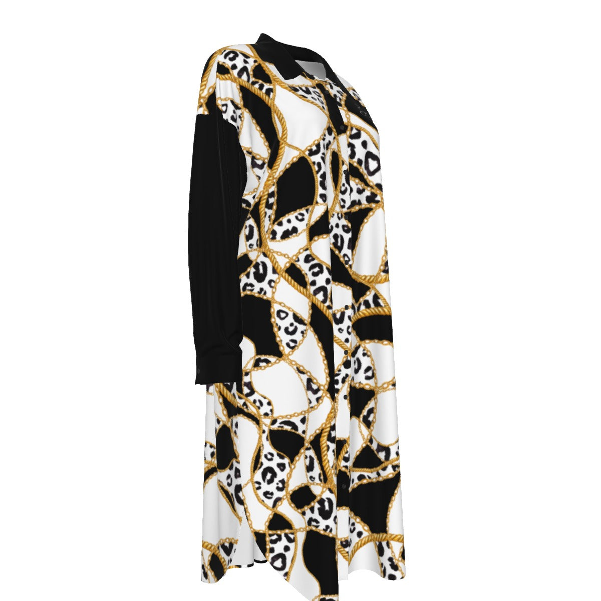 BELIEVER Romans 10:9 Leopard Black Gold White Pattern Long Shirt Dress - WearYnobe