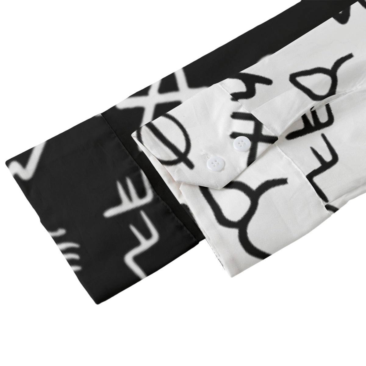 AHAYAH Ancient Paleo Phoenician Pictograph Alphabet Pattern Split Black and White Cotton Button Down - WearYnobe