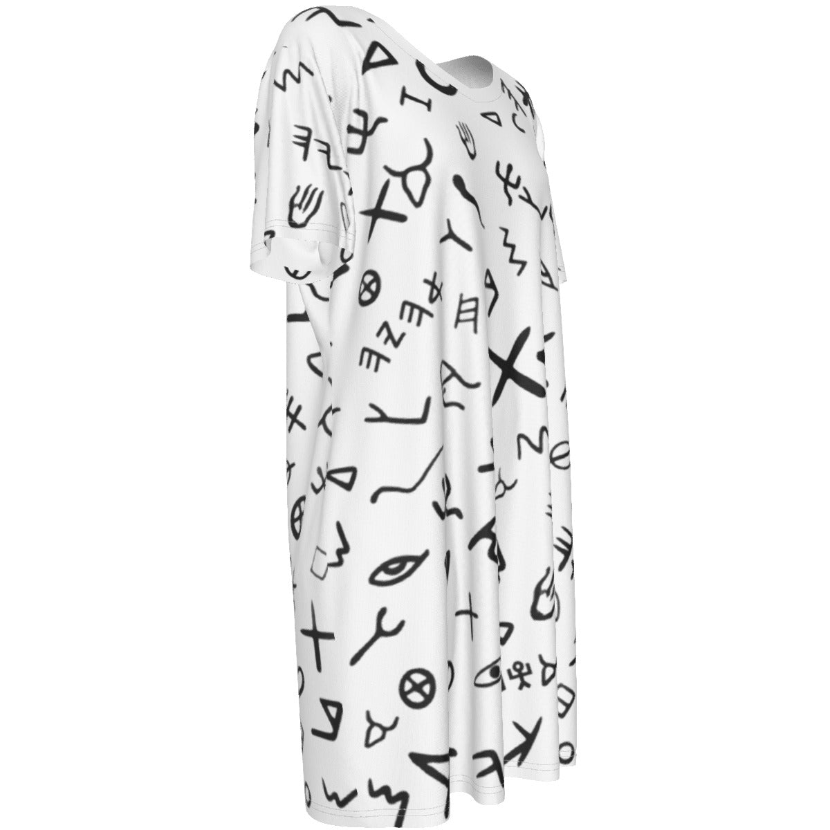 AHAYAH Ancient Paleo Phoenician Pictograph Alphabet Cotton Short Sleeve Dress - WearYnobe