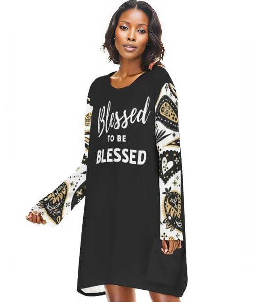 BLESSED TO BE BLESSED Loose Crew Neck Long Lightweight Sweater Shirt Dress - WearYnobe