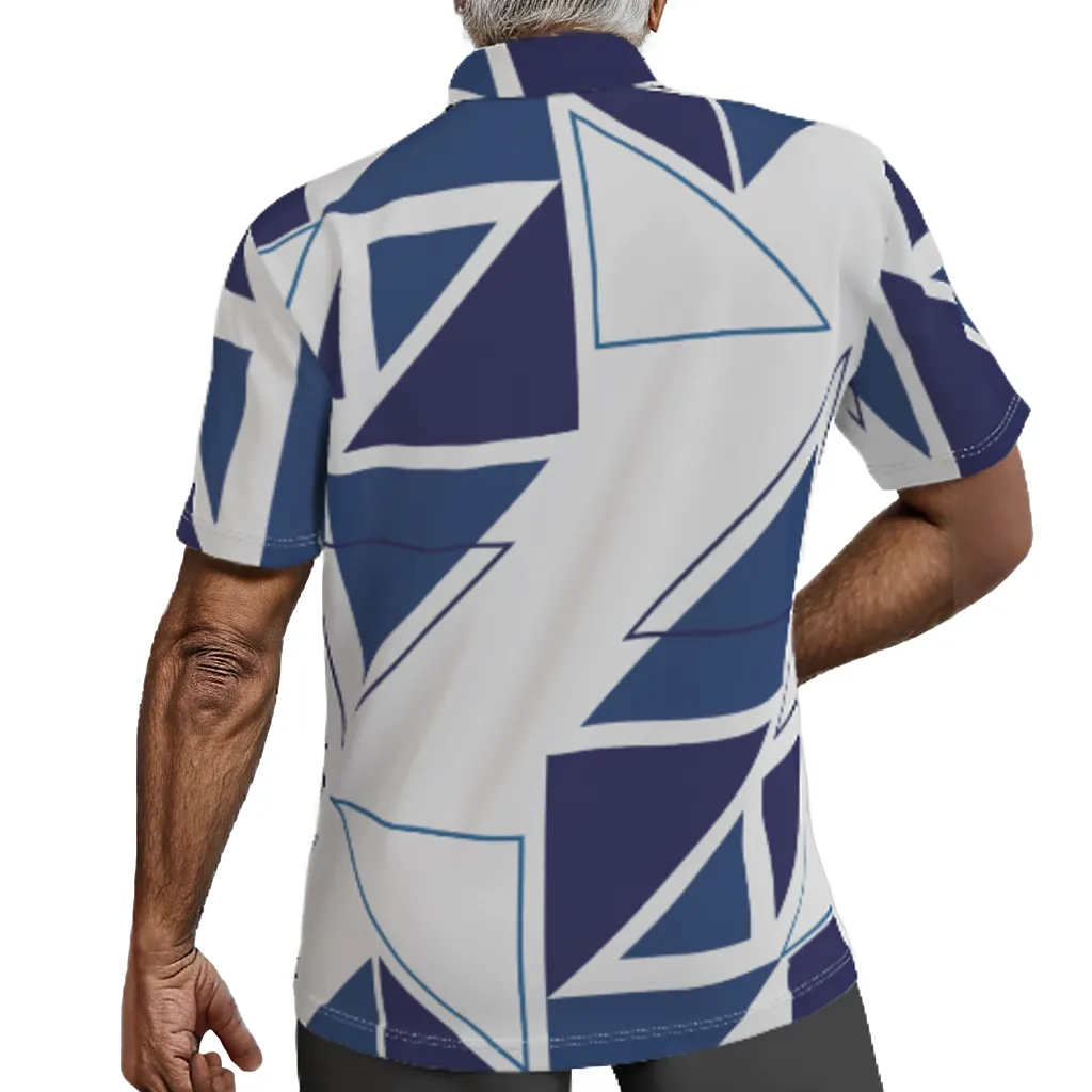 BLESSED Matthew 5:6 Blue Abstract Print Short Sleeve Button Shirt - WearYnobe