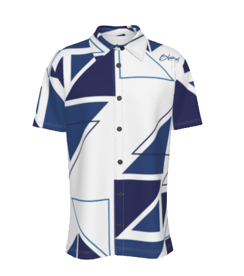 BLESSED Matthew 5:6 Blue Abstract Print Short Sleeve Button Shirt - WearYnobe