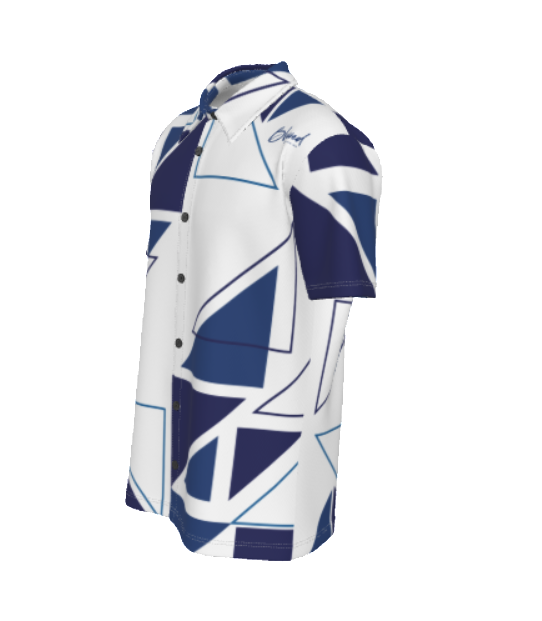 BLESSED Matthew 5:6 Blue Abstract Print Short Sleeve Button Shirt - WearYnobe