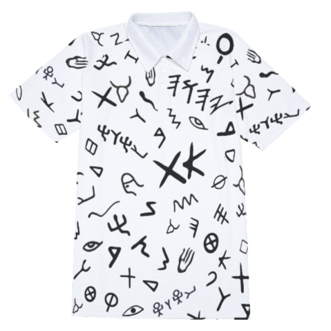 YAHUAH Ancient Paleo Phoenician Pictograph Alphabet Pattern Short Sleeve Polo Shirt With Button Closure - WearYnobe