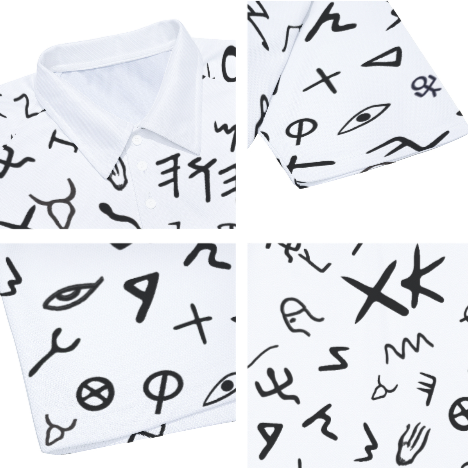 YAHUAH Ancient Paleo Phoenician Pictograph Alphabet Pattern Short Sleeve Polo Shirt With Button Closure - WearYnobe