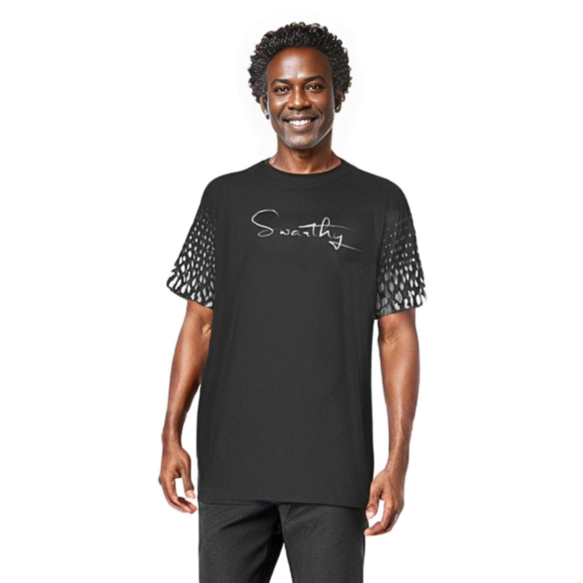 SWARTHY Black Pattern Sleeve T Shirt - WearYnobe