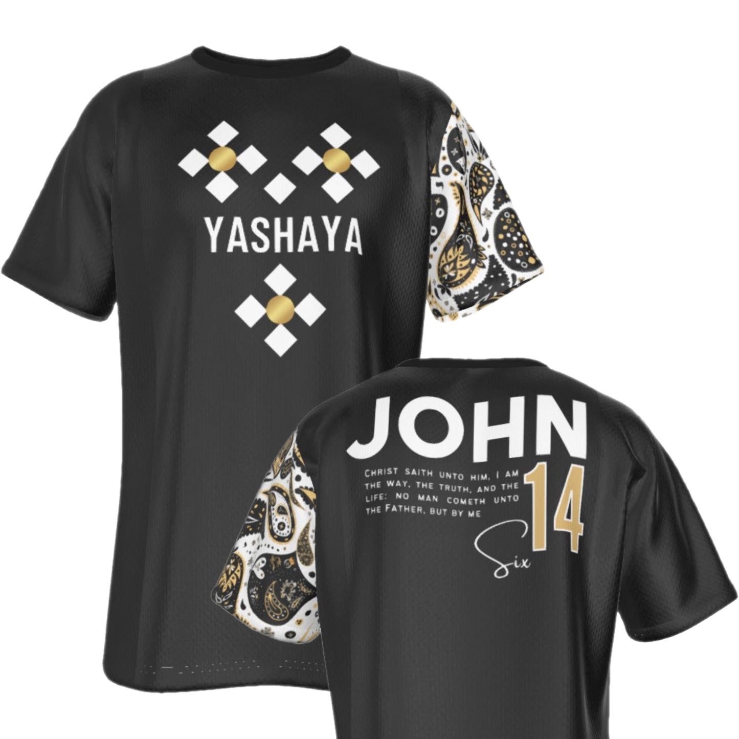 YASHAYA - The Way, The Truth, The Life John 14:6 Scripture Paisley Sleeve Black T Shirt - WearYnobe