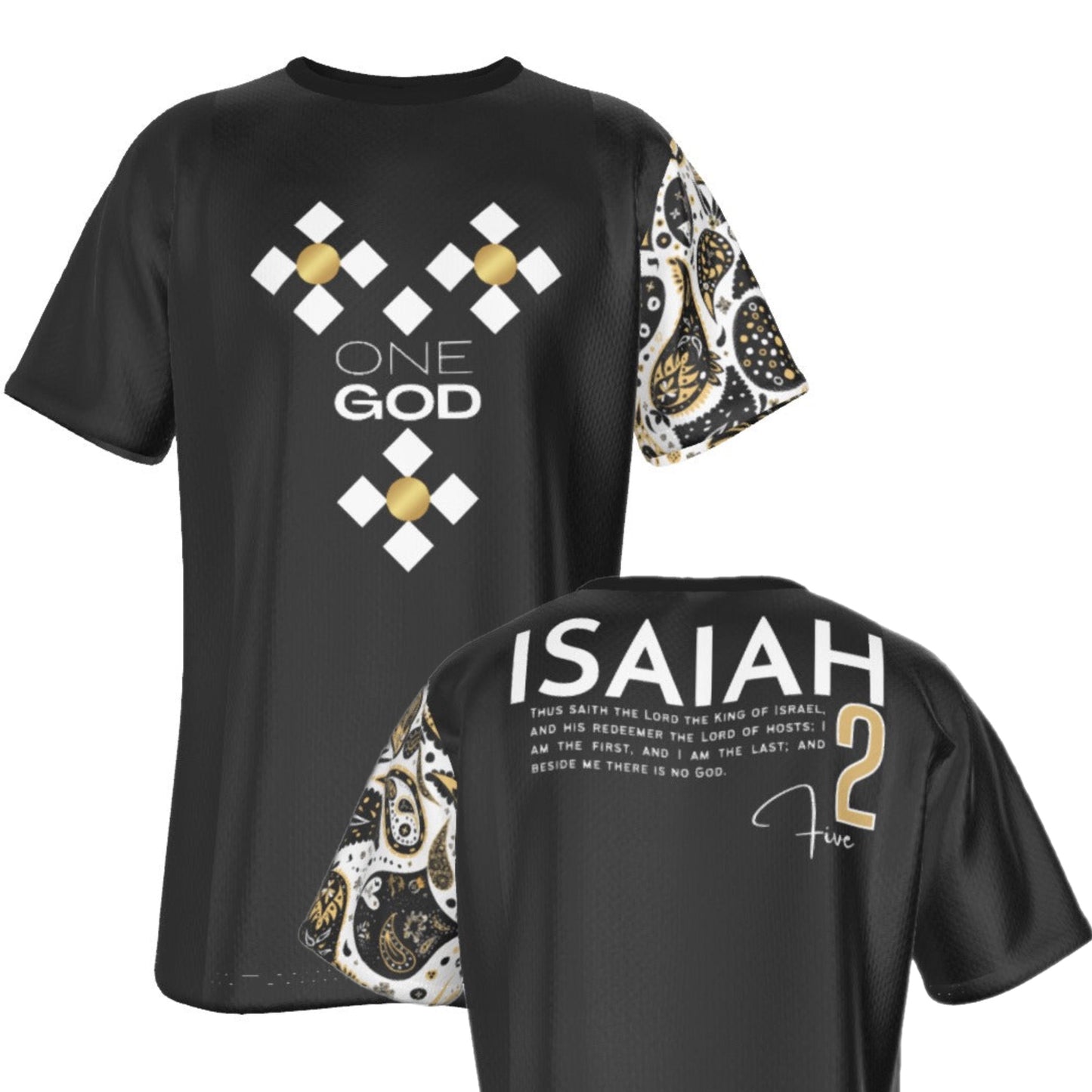 ONE GOD Isaiah 2:5 Scripture Paisley Sleeve Black T Shirt - WearYnobe