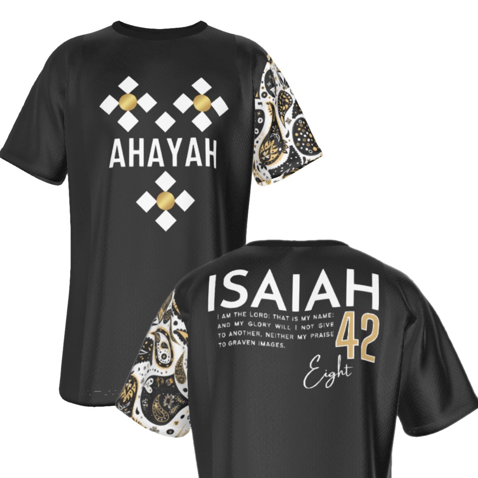 AHAYAH - I AM LORD, THAT IS MY NAME Isaiah 42:8 Scripture Paisley Sleeve White Jersey T Shirt - WearYnobe