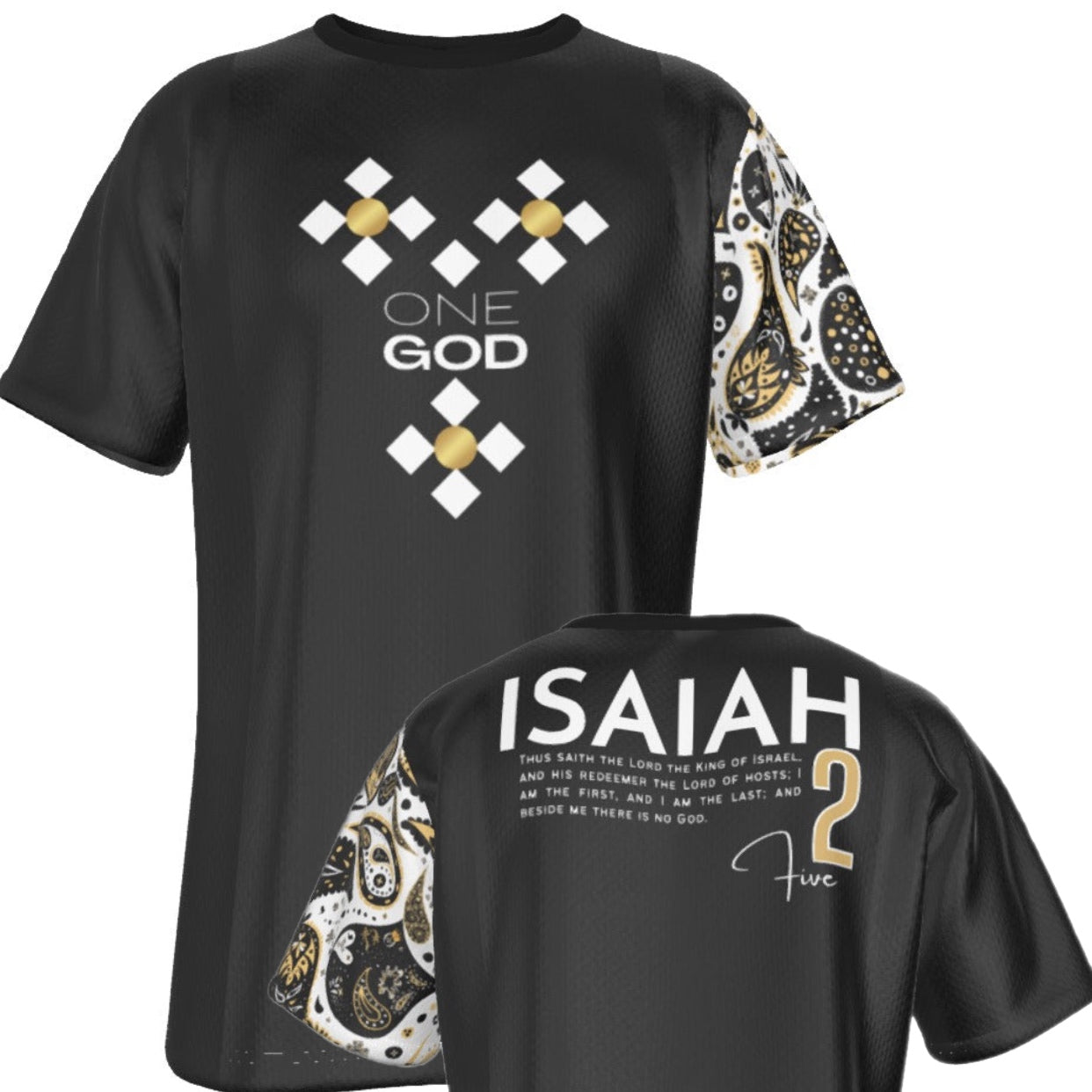 ONE GOD Isaiah 2:5 Scripture Paisley Sleeve Black T Shirt - WearYnobe