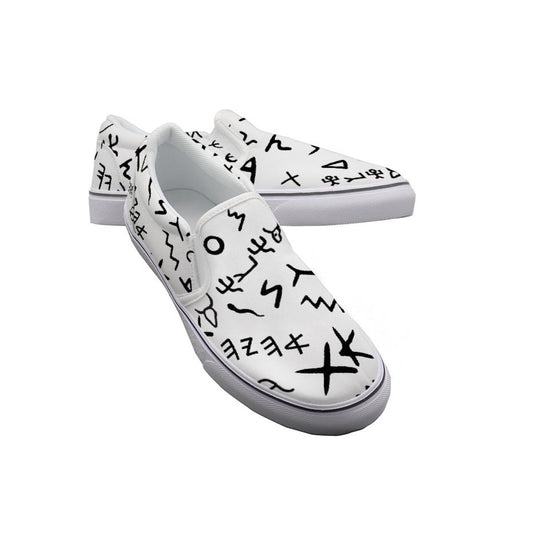 KId's AHAYAH Ancient Paleo Phoenician Pictograph Alphabet Pattern Slip On Sneakers - WearYnobe