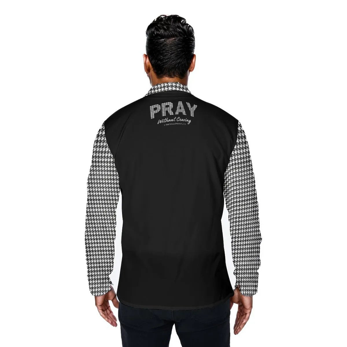 PRAY WITHOUT CEASING Houndstooth Plaid Long Sleeve Shirt