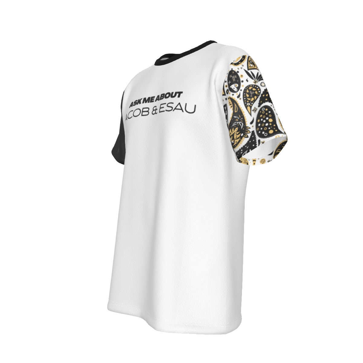 ASK ME ABOUT JACOB & ESAU BIRTHRIGHT  White / Black / Paisley Sleeve T Shirt - WearYnobe