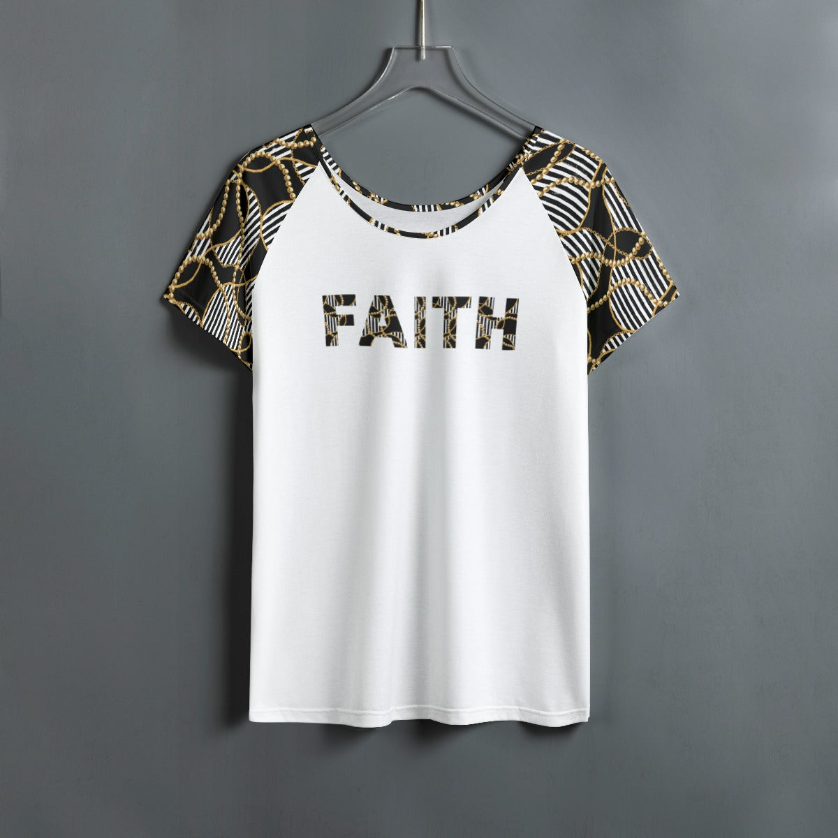 FAITH Black and White Stripe Bead Chain Print Round Neck Shirt - WearYnobe