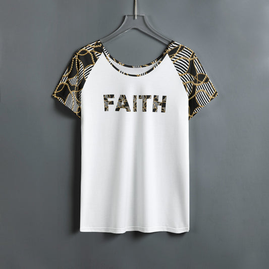 FAITH Black and White Stripe Bead Chain Print Round Neck Shirt - WearYnobe