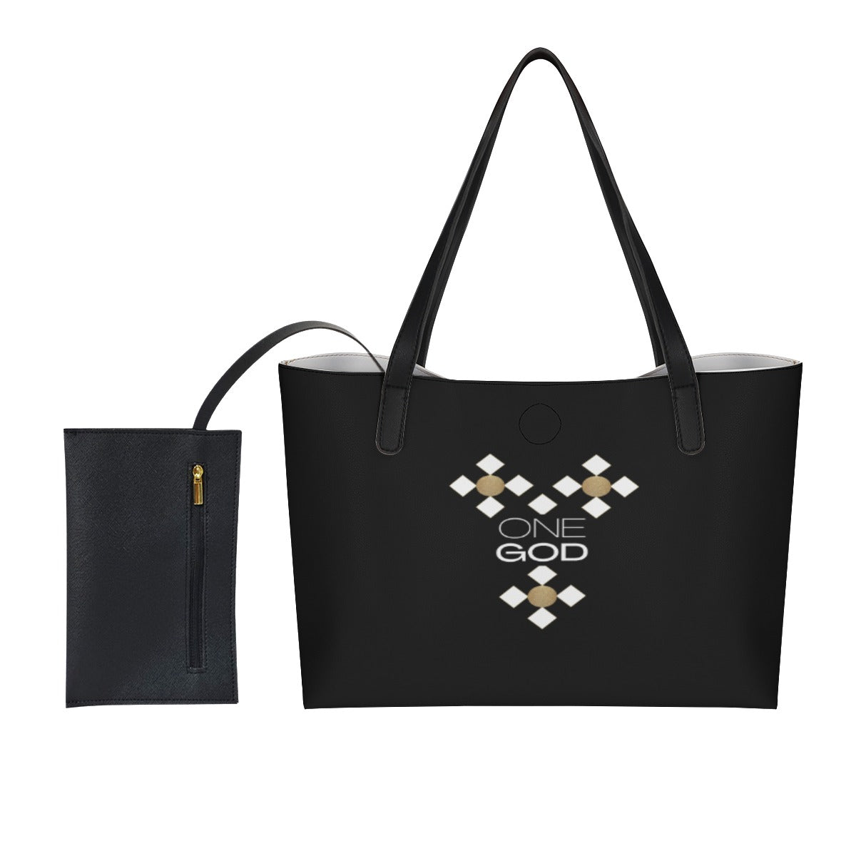 ONE GOD Houndstooth Print Tote Back With Black Mini Purse - WearYnobe