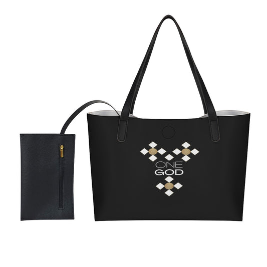 ONE GOD Houndstooth Print Tote Back With Black Mini Purse - WearYnobe