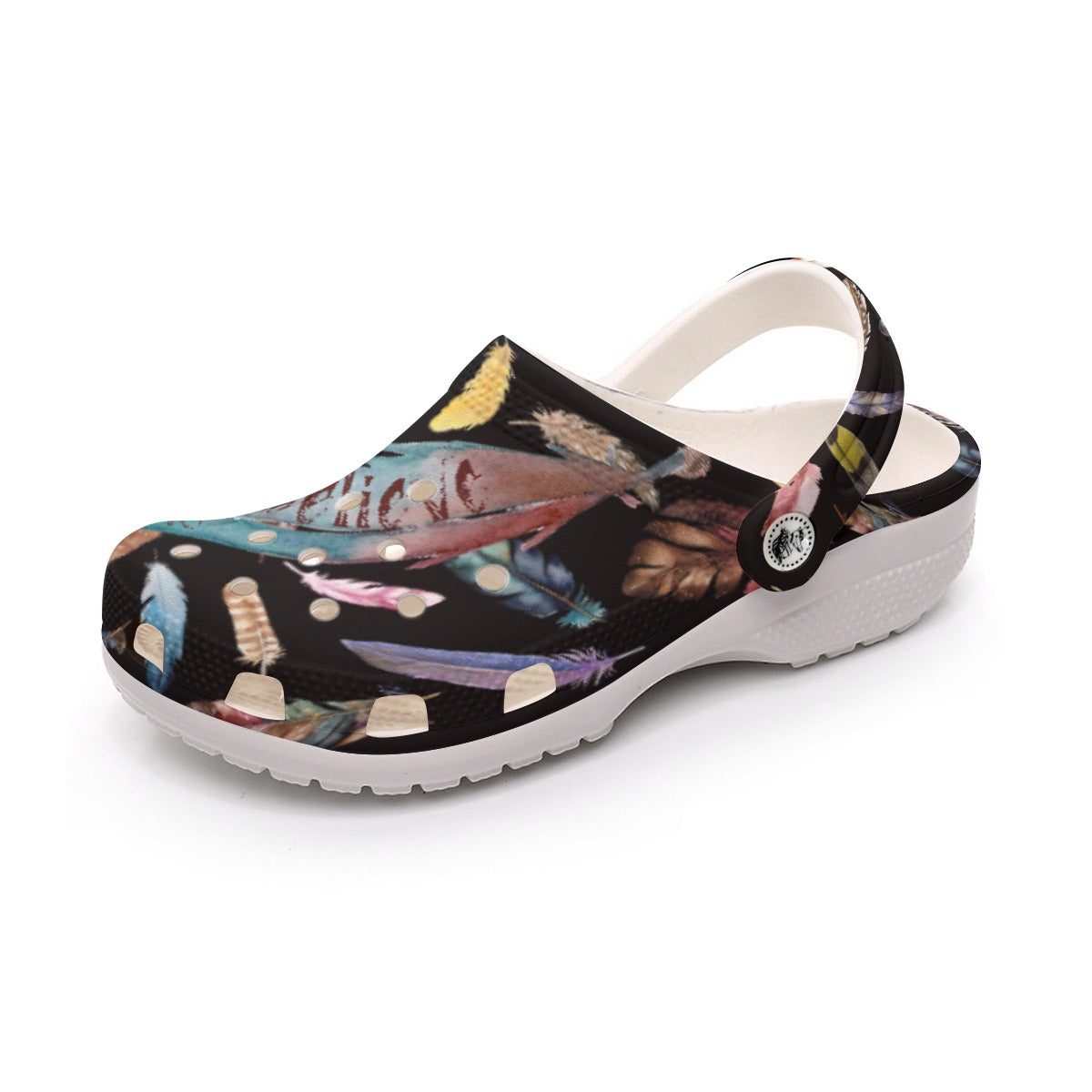 Women's Black Feather Print Clogs - WearYnobe