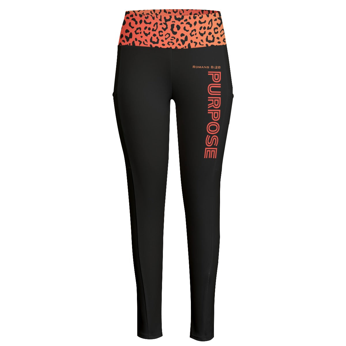 PURPOSE Orange Leopard Print High Waist Leggings With Side Pockets - WearYnobe