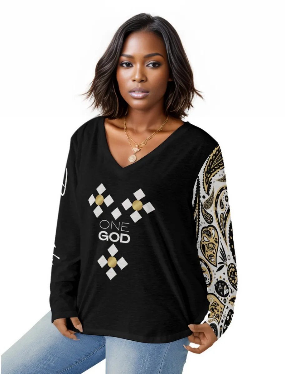 ONE GOD Ephesians 4:6 PLUS Size Paisley Praise Him Long Sleeve Shirt - WearYnobe